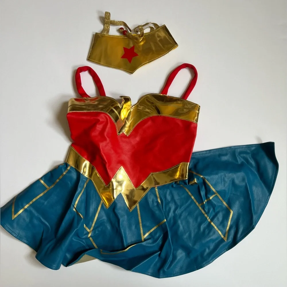 Wonder Woman Dog Costume Dress and Headpiece Size M